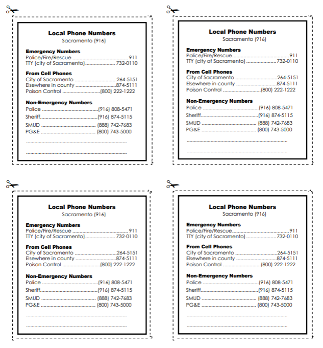 Local Emergency Phone Number Wallet Cards
